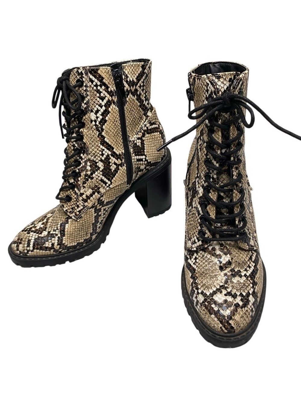 Forever 21 Womens 6 Brown Black Lace-Up High Heel Snakeskin Outdoor Ankle Boots
